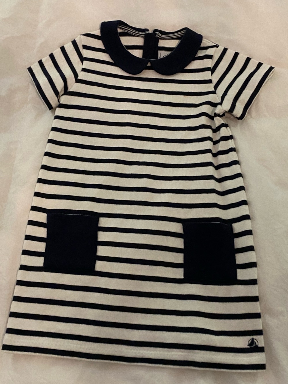 Petit Bateau Navy & White Striped Peter Collar Dress 4T